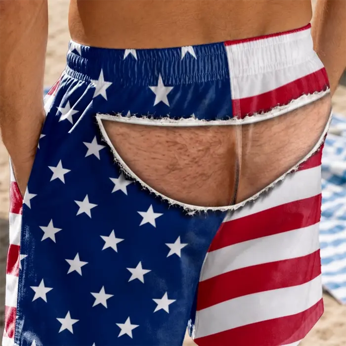 Made-to-Order Playful Patriotic Men Swim Trunks - Fake It From Behind - Image 2