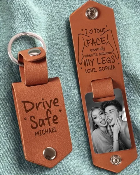 Tailored Photo Engraved Leather Keychain - We Grow Closer Each Day