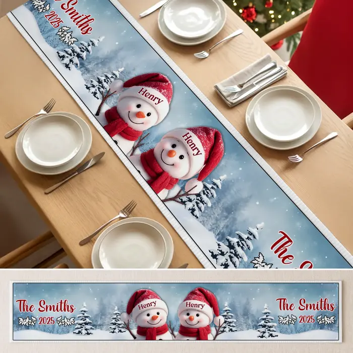 Tailored Snowman Table Runner - Joy Wrapped Around Our Hearts - Image 2