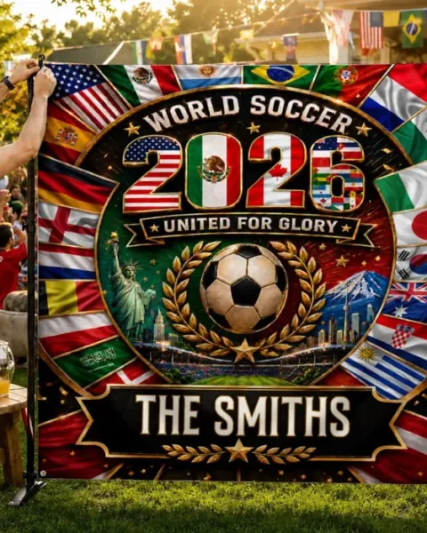 Made-to-Order World Football BackdropUnited For Global Soccer Glory