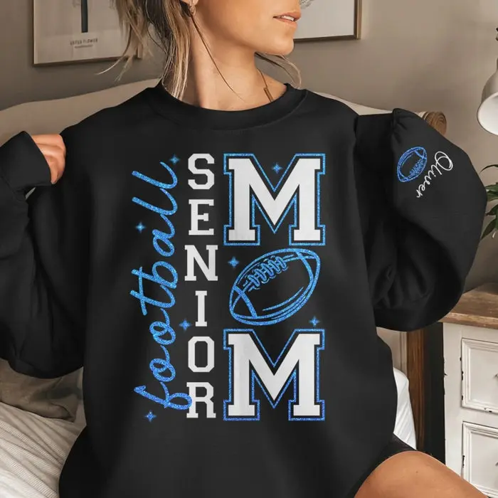 Made-to-Order Football Mom Unisex Sweatshirt, Hoodie With Design On Sleeve Personalized Birthday Football Gifts For Mom, Football Lovers, NFL Fans, Sport Lovers