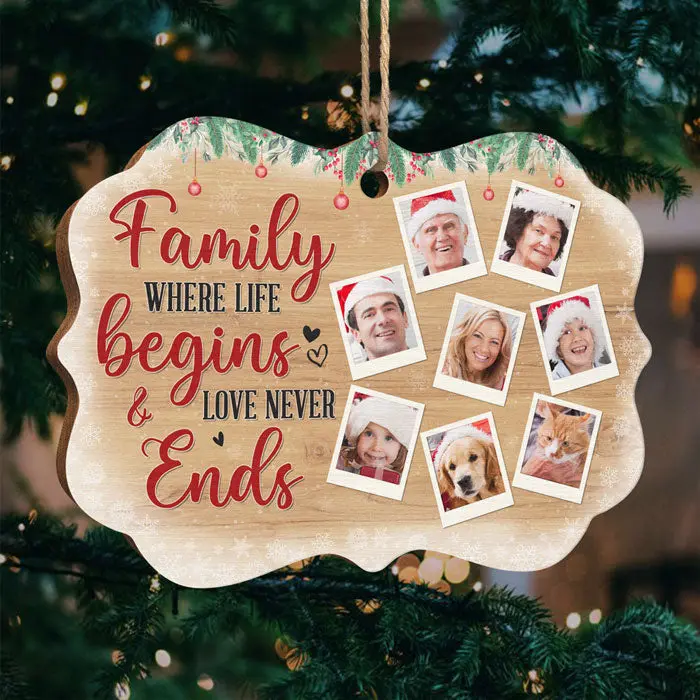 Personalized Family Life Begins And Love Never Ends - Upload Image, Gift For Family, Christmas Gift