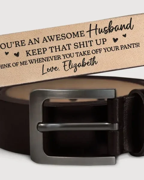 Made-to-Order Engraved Leather Belt ~ Two Hearts Growing Side By Side