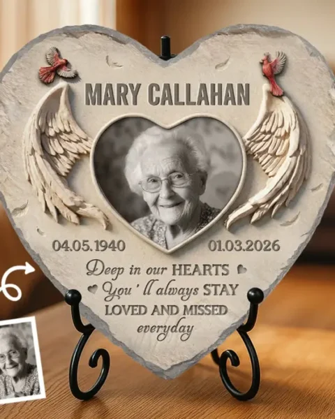 Custom-Made Photo Heart Shaped Stone With Stand - Forever In Memory