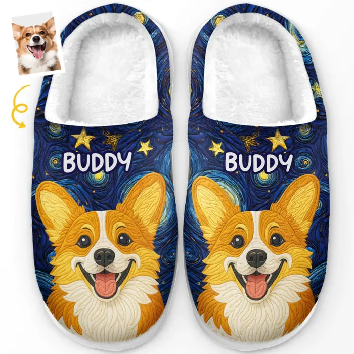 Tailored Photo Fluffy Slippers | Starry Skies, Wagging Tails