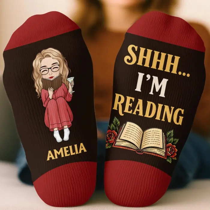 Bespoke Crew Socks ~ Stay Home And Read - Image 2