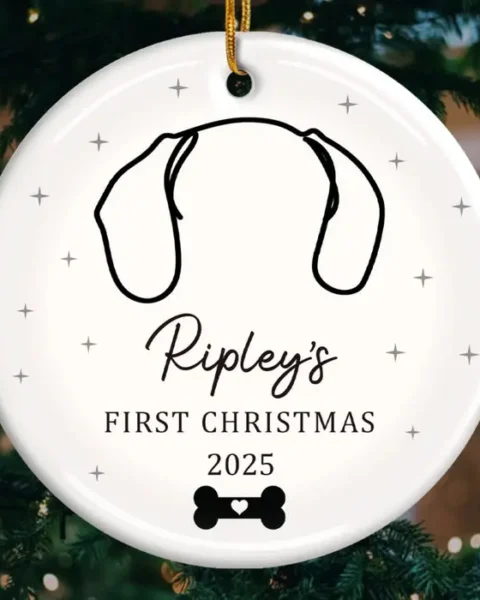 Bespoke First Christmas Pet Ceramic OrnamentDog Kisses, Christmas Wishes