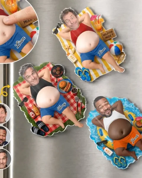 Bespoke Amusing Photo Dad Bod Belly Squishy Acrylic Fridge Magnet – Personalized Father's Day Funny Gifts For Dad, Grandpa – Vacation Mode