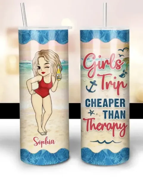 Personalized Girls Trip Cheaper Than Therapy | Summer Vacation Gift For Best Friends, BFF, Sisters