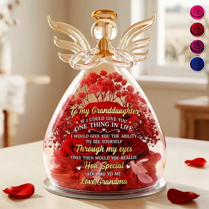 Personalized Angel Glass Dome With Preserved FlowersMy Sweetest Girl In A World Of Roses - Image 2