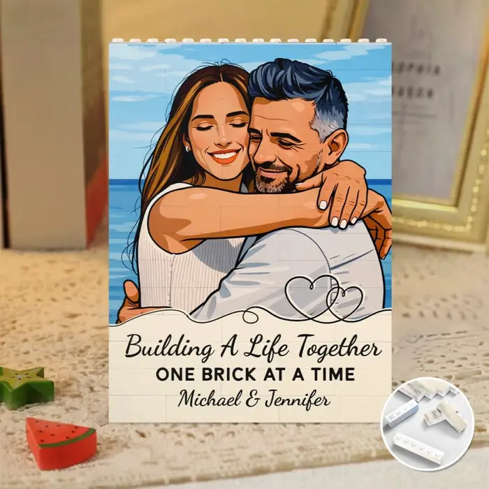 Personalized Photo Vertical Rectangle Shaped Building Brick Blocks - Our Love Stays Steady