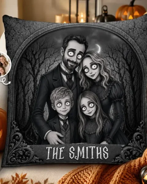 Personalized Photo Pillow | Love Runs In Our Creepy Family