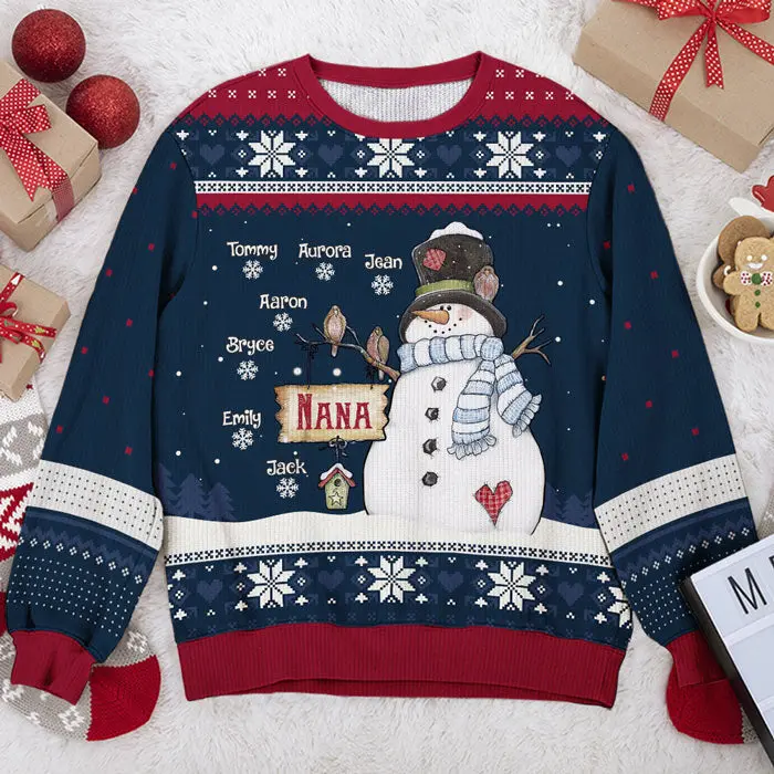 Custom-Made Grandma Snowman & Her Little Snowflakes | Unisex Wool Jumper - Christmas Gift For Grandma, Grandparents