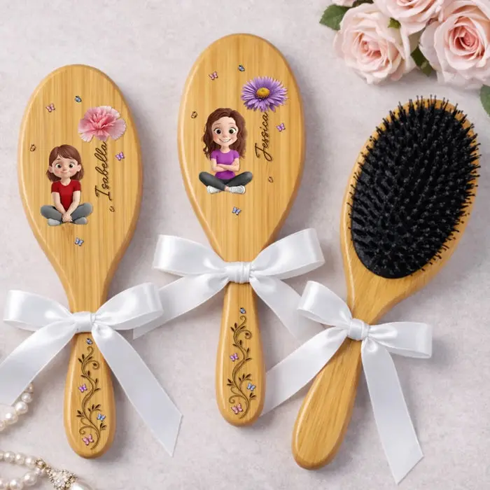 Custom-Made Birth Month Flower Hair Brush | Besties Make The Best Memories
