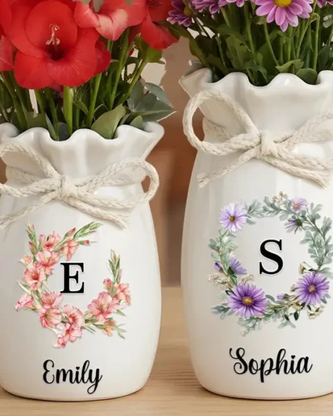 Bespoke Flower Vase With Ribbon - A Floral Touch Of You