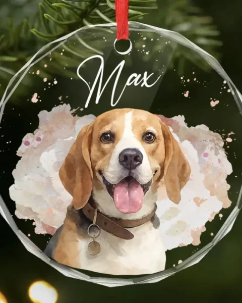 Personalized Photo Circle Glass Ornament ~ Pawprints In My Heart