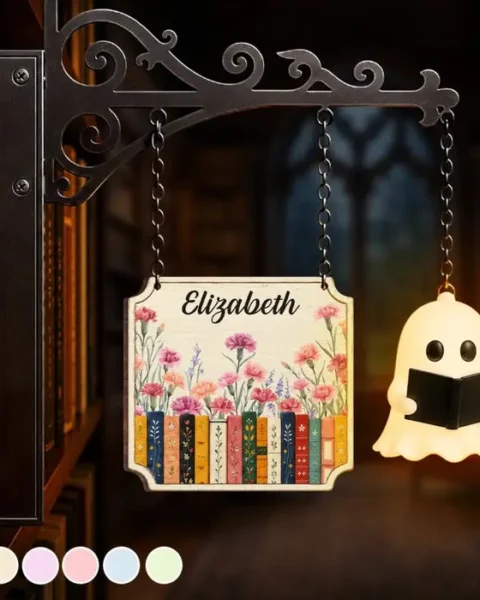 Bespoke Halloween Reading Ghost Shelf Decor - Where Good Stories Always Bloom