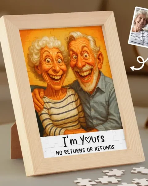 Personalized Quirky Photo Funny Caricature Puzzle With Wooden Frame - Stuck With Me, Lucky You
