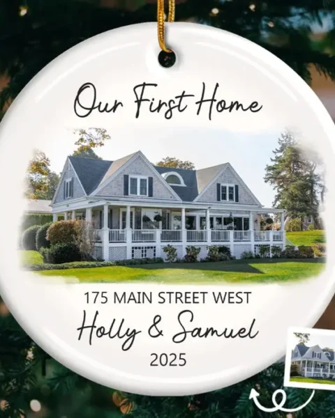 Bespoke Photo First Christmas In New Home Ceramic Ornament - Love Lives In Our New Home