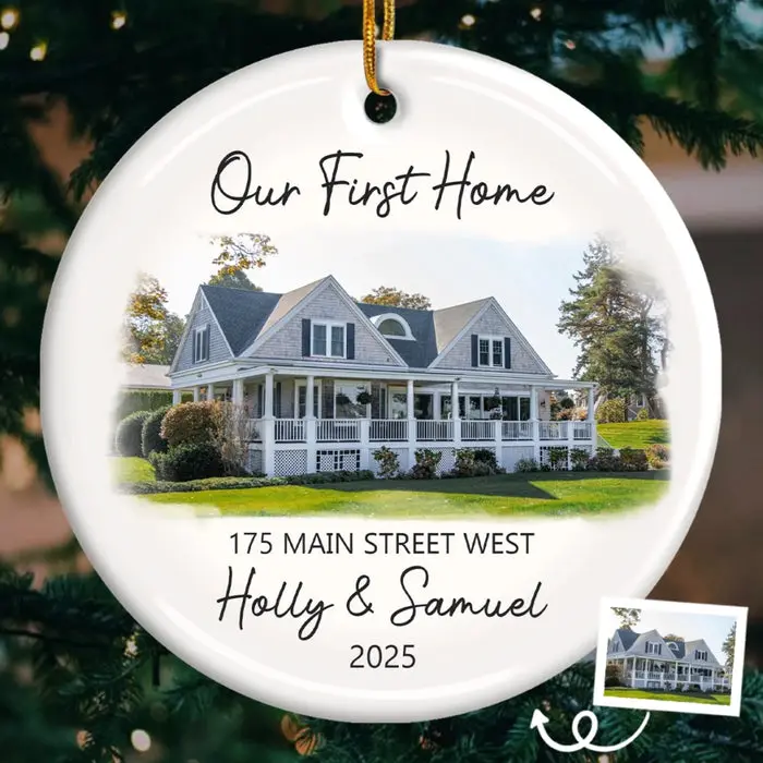 Bespoke Photo First Christmas In New Home Ceramic Ornament - Love Lives In Our New Home