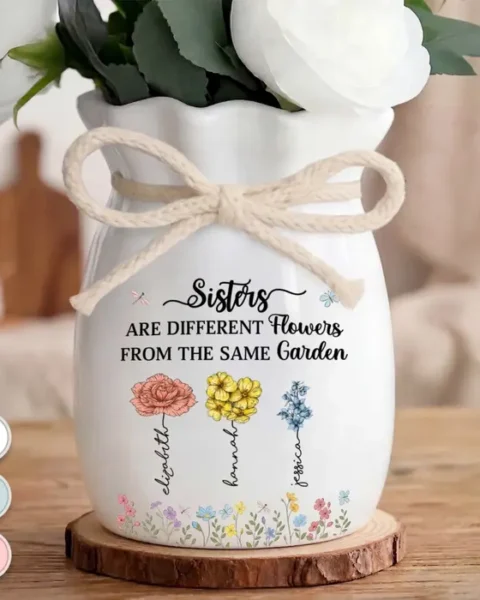 Bespoke Flower Vase With RibbonSister Love Grows Beautifully