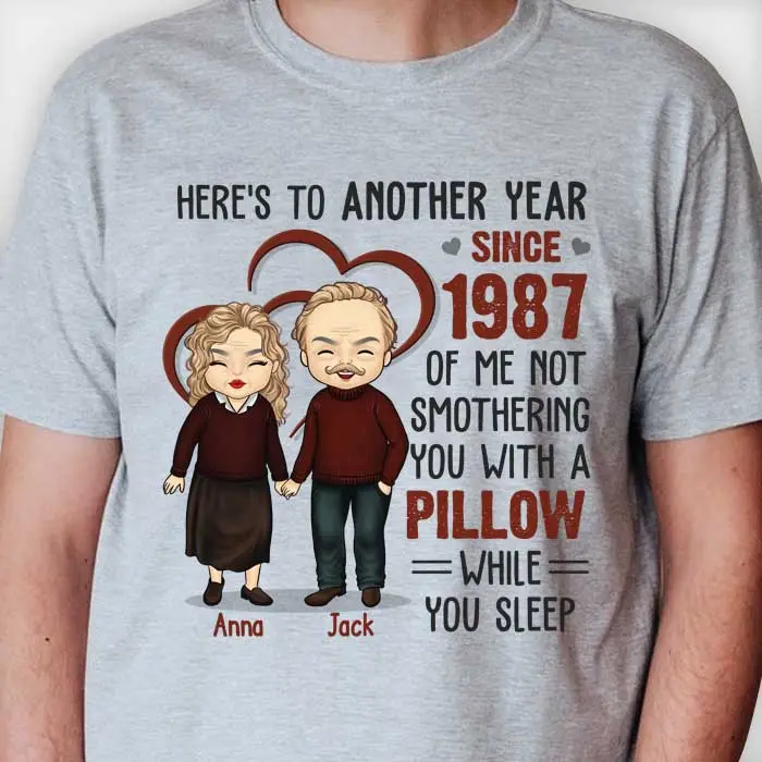 Bespoke Here's To Another Year Of Me Not Smothering You With A Pillow | Gift For Couple, Husband Wife, Anniversary, Engagement, Wedding, Marriage Gift
