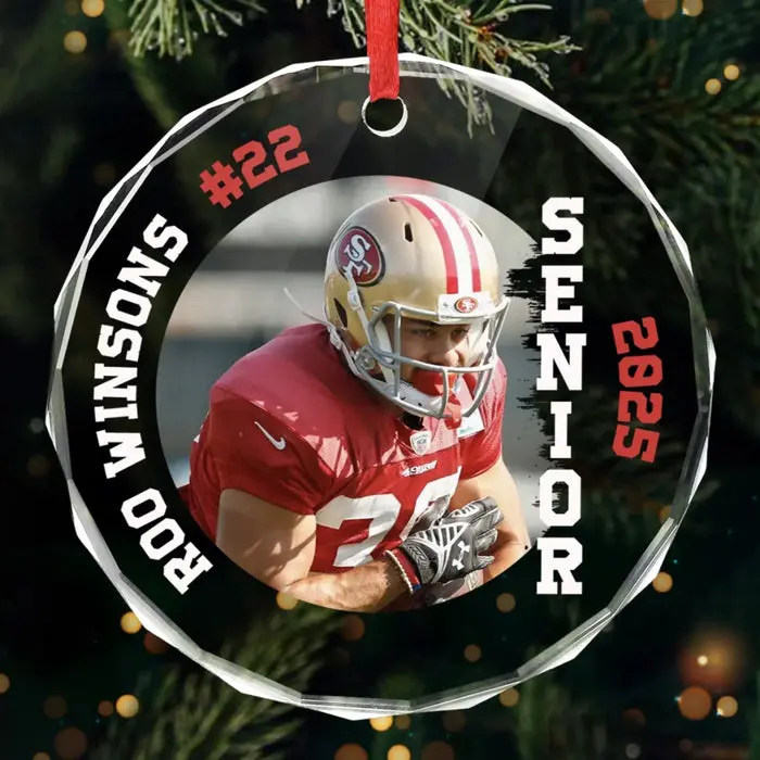 Custom-Made American Senior Football Glass Ornament | Senior Year Under The Lights