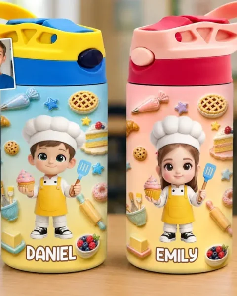 Personalized Photo Kids Insulated Water Bottle | Future Little Baker