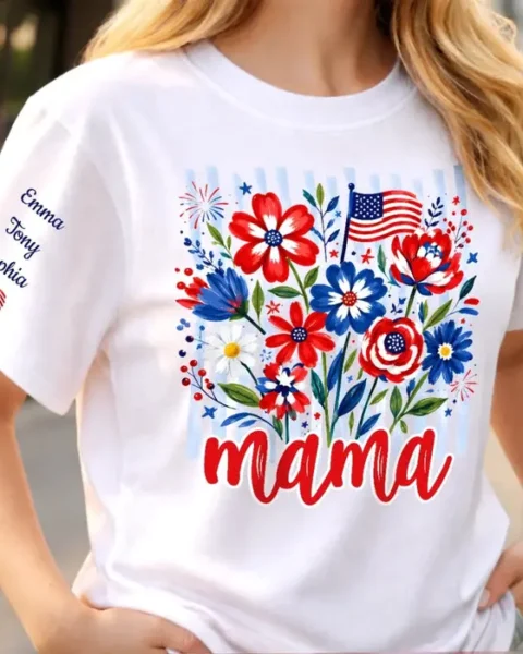 Bespoke Unisex T-Shirt With Design On Sleeve | Red, White And Blooming Love