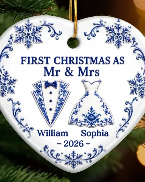 Bespoke First Christmas Ceramic Ornament | Our Love Story Starts Here