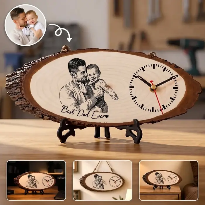 Tailored Photo Wooden ClockDad Makes The World Brighter
