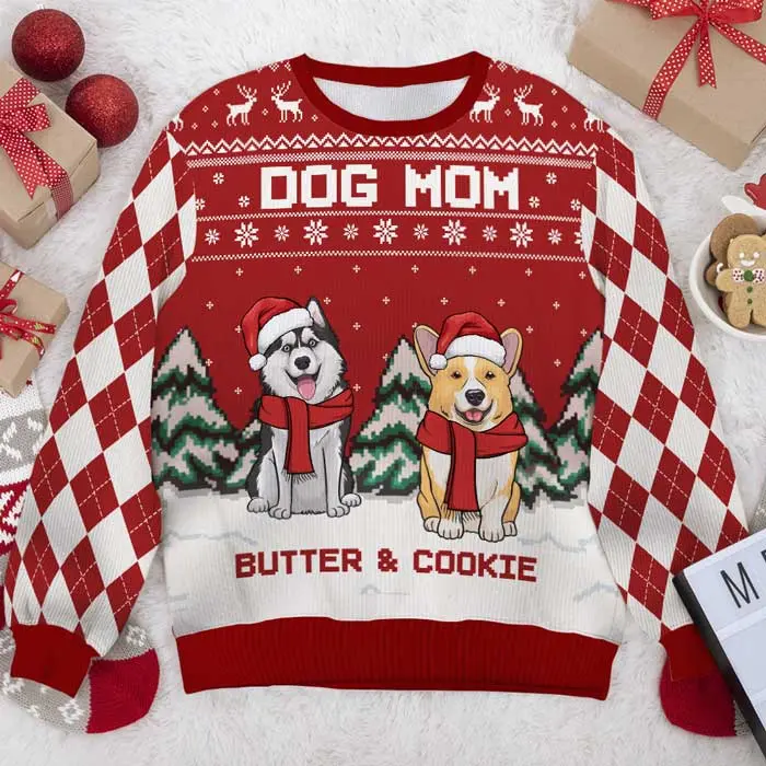 Made-to-Order Merry Christmas Dog Dad Dog Mom- Personalized Custom Unisex Ugly Christmas Sweatshirt, Wool Sweatshirt, All-Over-Print Sweatshirt