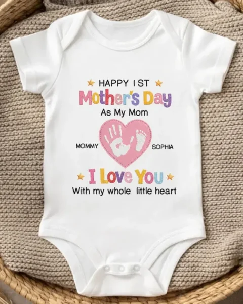 Custom-Made First Mother's Day Baby Onesie ~ Love You With My Whole Little Heart