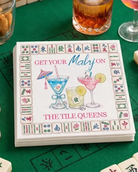 Custom-Made Mahjong Cocktail Napkins | Tiles Magic And Good Times