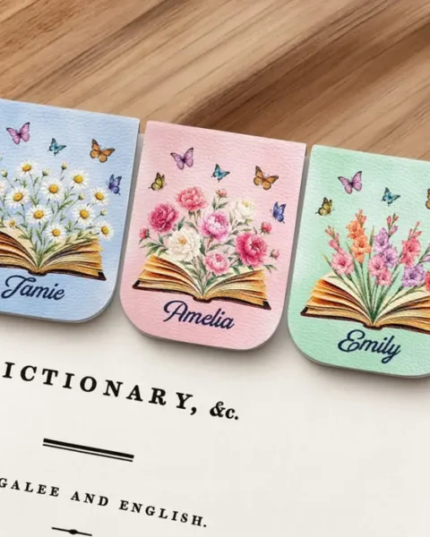 Custom-Made Leather Magnetic Bookmark | Floral Bookish Bliss