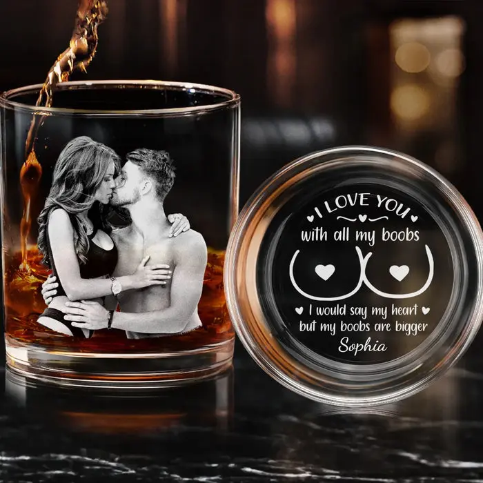 Personalized Photo Whiskey Glass With Bottom And Side EngravingLet’s Grow Old And Weird Together - Image 2