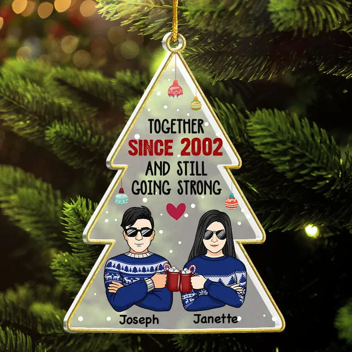 Bespoke Two Hearts One Love Together | Acrylic Christmas Tree Shaped - Christmas Gift For Husband Wife, Anniversary