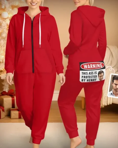 Bespoke Photo Adult Onesie Pajamas With Back Flap | This Love Has No Entry Zone