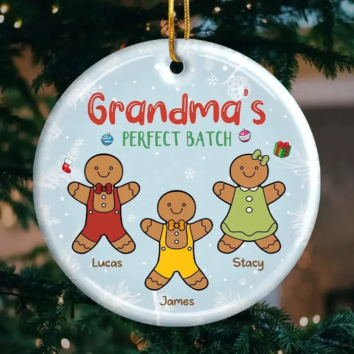 Personalized Gingerbread Kisses And Christmas Wishes | Ceramic Round Shaped - Christmas Gift For Mom, Grandma